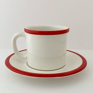 Flat Cup & Saucer Set Christmas Marimekko by PFALTZGRAFF, Red Band NEW